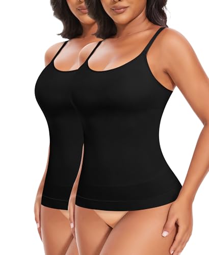 YARRCO Shape Unterhemd Damen Tank Top Bauchweg Shapewear Sport Tanktop Figurformendes Trägertop Body Shaper Hemdchen Nahlos Formendes Camisole Shaping Hemd (Schwarz+Schwarz, L) von YARRCO