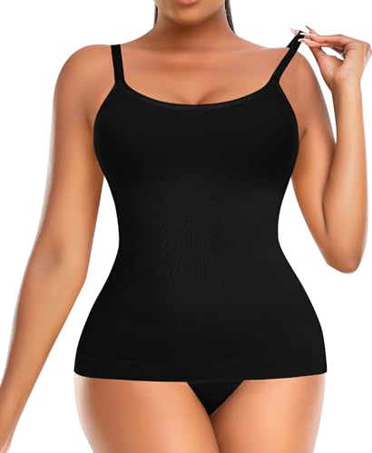 YARRCO Damen Shape Unterhemd Bauchweg Tanktop Shapewear Trägertop Shaping BH Hemd Formendes Top Hemdchen Body Shaper Nahtloses Figurformendes Tanktop (Schwarz+Ohne BH-Pads, 2XL) von YARRCO