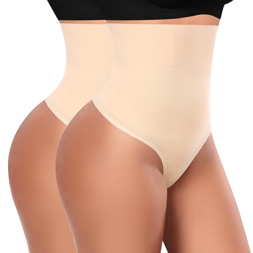 YARRCO Shapewear Damen Bauchweg Unterhose Tanga Body Shaper Miederhose Strings Unterwäsche Frauen Miederslips Formende Slips Hohe Taille Shaping Miederhöschen Bauch Weg Höschen(Beige+Beige, M) von YARRCO