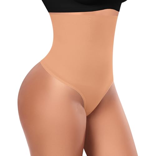 YARRCO Shapewear Damen Bauchweg Unterhose Tanga Body Shaper Miederhose Strings Unterwäsche Frauen Miederslips Formende Slips Hohe Taille Shaping Miederhöschen Bauch Weg Höschen(Dunkelbeige, M) von YARRCO