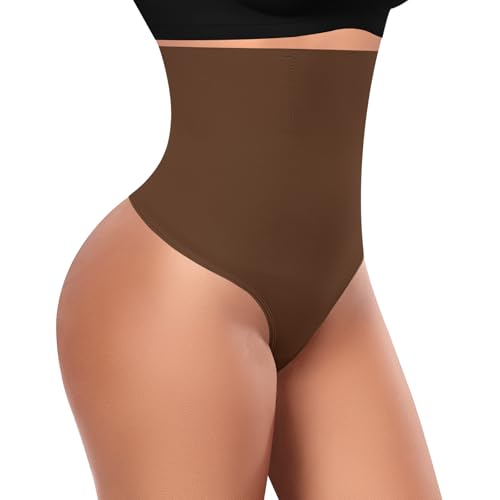 YARRCO Shapewear Damen Bauchweg Unterhose Tanga Body Shaper Miederhose Strings Unterwäsche Frauen Miederslips Formende Slips Hohe Taille Shaping Miederhöschen Bauch Weg Höschen(Kaffee, M) von YARRCO