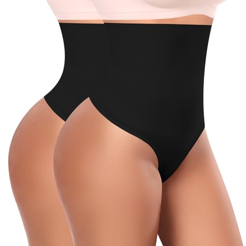 YARRCO Shapewear Damen Bauchweg Unterhose Tanga Body Shaper Miederhose Strings Unterwäsche Frauen Miederslips Formende Slips Hohe Taille Shaping Miederhöschen Bauch Weg Höschen(Schwarz+Schwarz, L) von YARRCO
