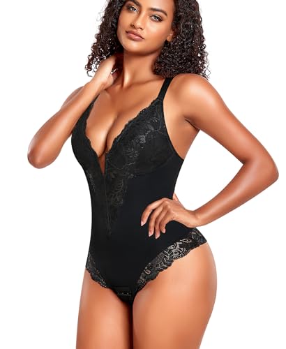 YARRCO Shapewear Damen Body Shaper Bauchweg (Schwarz-Tief-V-Spitze, L) von YARRCO