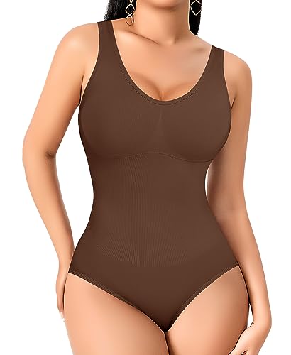 YARRCO Shapewear Damen Body Shaper Bauchweg Shaping Bodysuits Miederslip Figurformende Unterwäsche Miederbody (Braun, M) von YARRCO