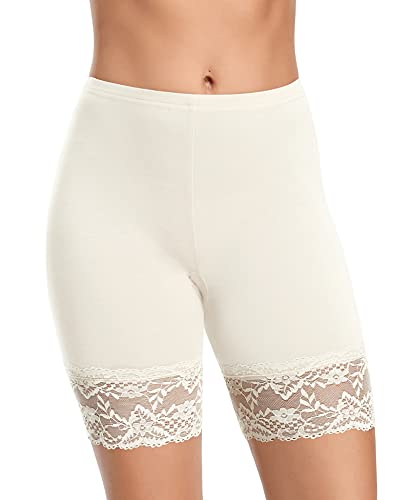 YARRCO Spitze Unterhose Damen Unter Rock Hosen Kurz für Kleid Rock Unterhose Shorts Hohe Taille Boxershorts (Weiß, M) von YARRCO