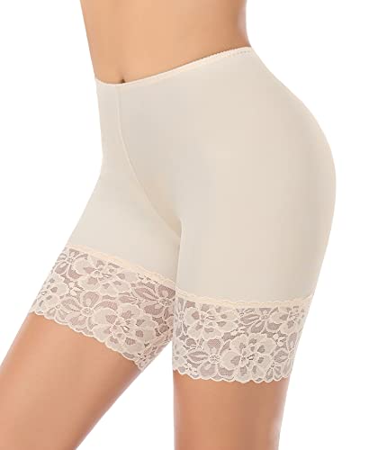 YARRCO Spitzen-Shorts für Damen, Chub-Rub-Shorts, nahtlose Slip-Shorts für Unterkleider, Boyshorts, Sicherheitsshorts, Unterwäsche, #2 Nude (lange Spitze), 38 von YARRCO