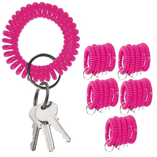 YARRD 25 Stück rosa Handgelenk-Schlüsselanhänger – Rose Spring Spiral Handgelenk Spule Schlüsselanhänger für Frau Mädchen Handgelenk Schlüsselhalter Hot Pink Farbe Spirale Schlüsselanhänger Armband von YARRD