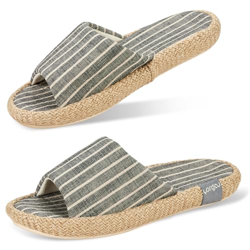 YARSOU Sommerhausschuhe für Damen, Innenbereich, offene Zehen, Hausschuhe, Baumwolle und Leinen, atmungsaktive TPR-Laufsohle, Schwarz, 37/38 EU von YARSOU
