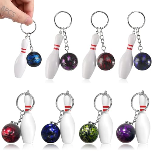 YARUJING 8 Stück Mini Bowling Schlüsselanhänger Bowling Pins Kugel Schlüsselanhänger Bowling Pin Schlüsselanhänger Bowling Mitgebsel Schlüsselbund Bowling Keychain Für Freunde Kinder Familie von YARUJING