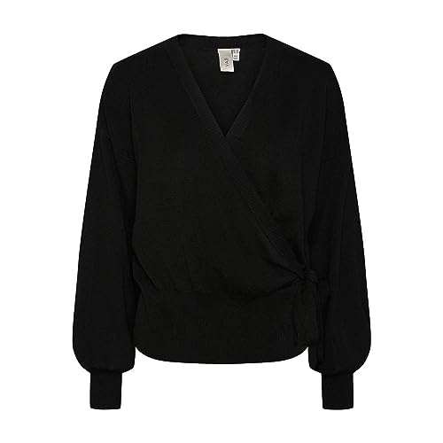 Y.A.S Damen YASASSI LS WRAP Knit Cardigan S. NOOS Wickelpullover, Black, Large von YAS