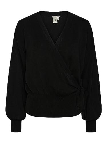 Y.A.S Damen YASASSI LS WRAP Knit Cardigan S. NOOS Wickelpullover, Black, Small von YAS