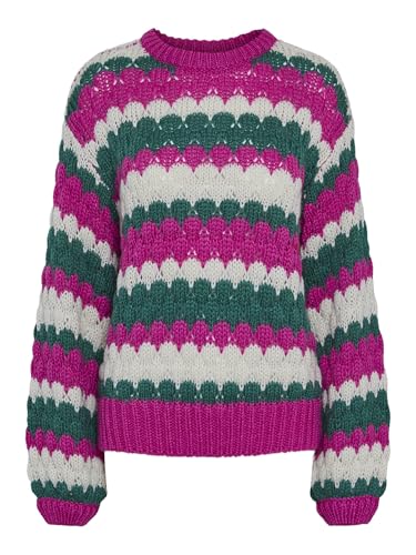 Y.A.S Damen YASBUBBA LS Knit Pullover S. NOOS Strickpullover, Fuchsia Fedora/Stripes:FIR/Birch, M von YAS