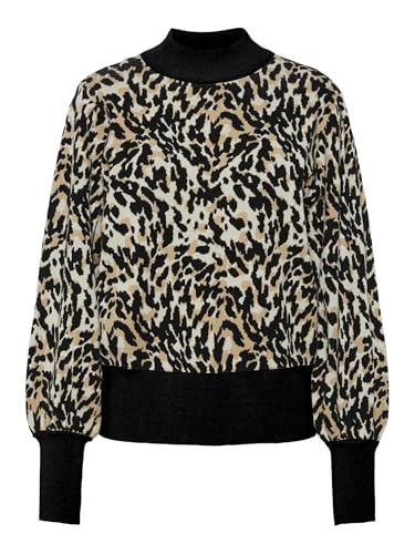 Y.A.S Damen YASFONNY LS Knit Pullover S. NOOS Strickpullover, Black/AOP:Leo Print, L von YAS