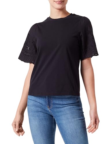 Y.A.S Damen YASLEX SS TOP W. EMB Sleeves S. NOOS Kurzarmbluse, Black, XXL von YAS