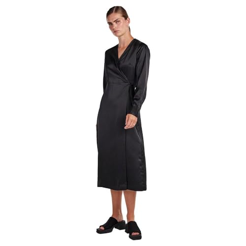 Y.A.S Damen YASPELLA LS WRAP MIDI Dress S. NOOS Kleid, Black, L von YAS