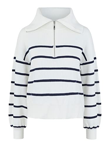 YAS Damen Yasdeli Zip Knit S. Noos Pullover, Star White/Stripes:navy Blazer, M EU von YAS