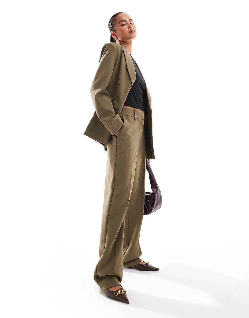 YAS - Elegante, gerade geschnittene Hose in Taupe mit hohem Bund, Kombiteil-Neutral von YAS