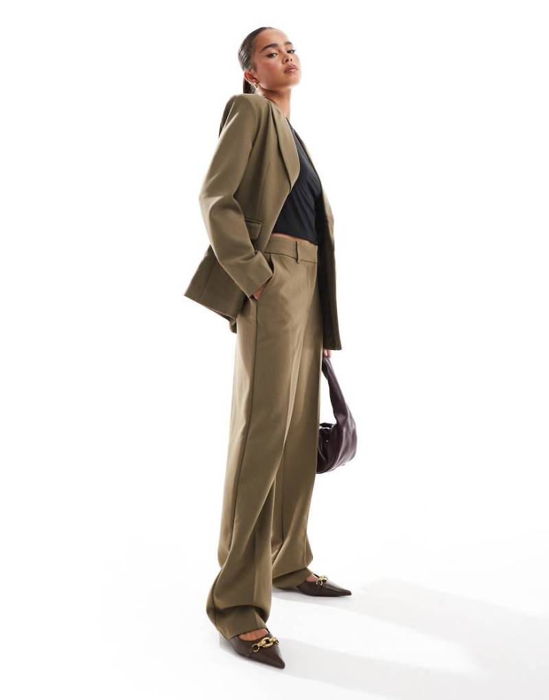 YAS - Elegante, gerade geschnittene Hose in Taupe mit hohem Bund, Kombiteil-Neutral von YAS