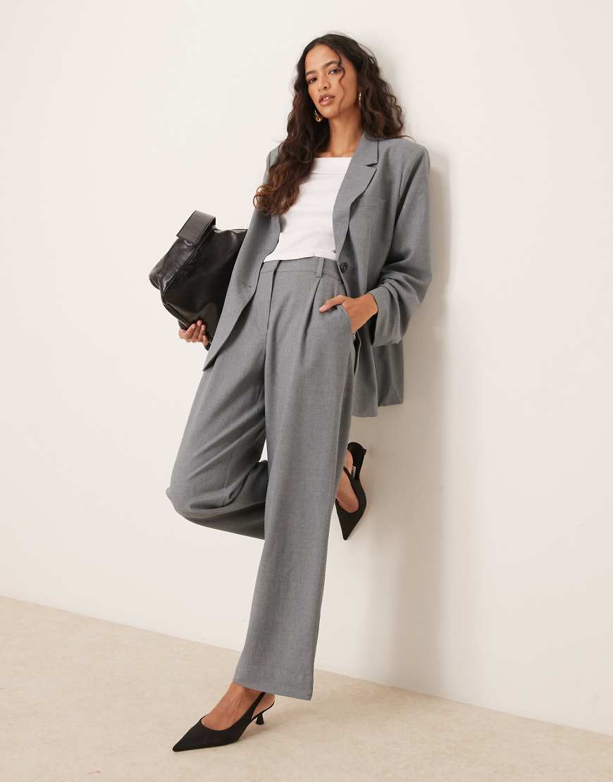 YAS - Elegante Dad-Hose in Mittelgrau meliert, Kombiteil von YAS