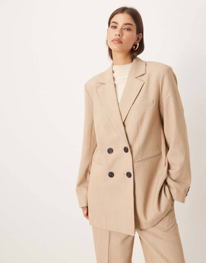 YAS - Eleganter, zweireihiger Blazer in Kamelbraun, Kombiteil-Neutral von YAS