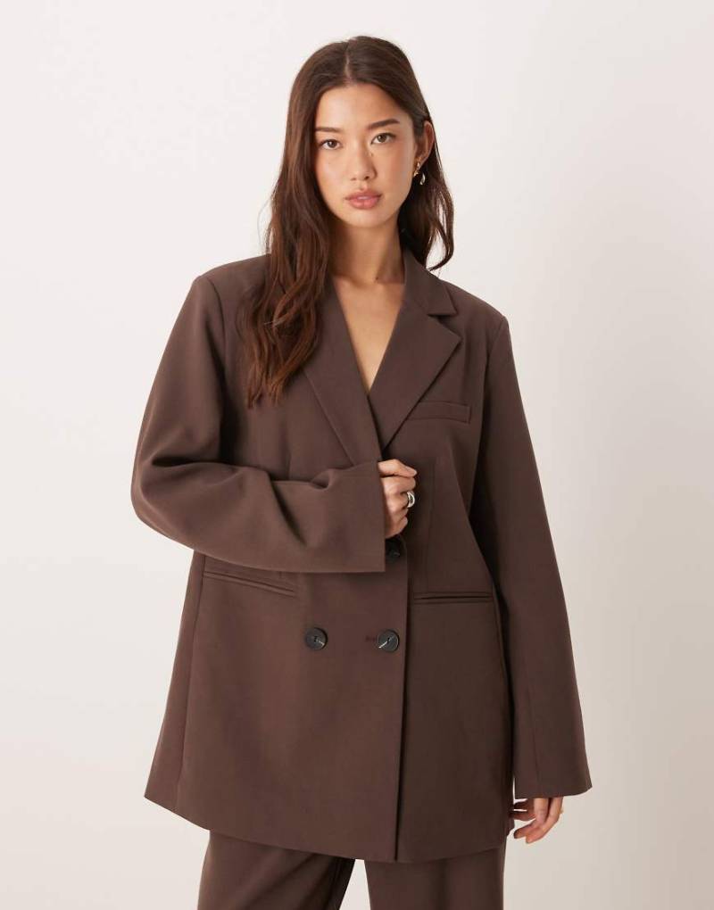 YAS - Eleganter, zweireihiger Blazer in Schokobraun, Kombiteil-Brown von YAS