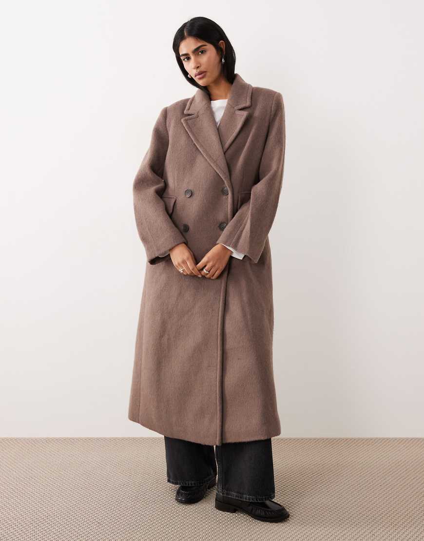 YAS - Hochwertiger, eleganter Maxi-Mantel in Braun mit Struktur-Brown von YAS