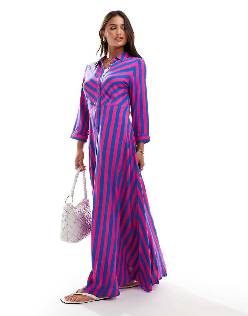 YAS - Maxi-Hemdblusenkleid mit plakativem Streifenmuster-Rosa von YAS