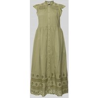 YAS Maxikleid mit Lochstickerei Modell 'OLIVIA' in Khaki, Größe L von YAS