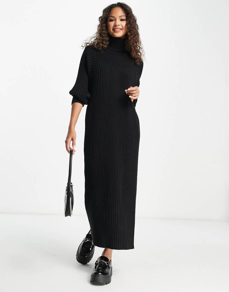 YAS - Midi-Strickkleid in Schwarz mit Rollkragen von YAS