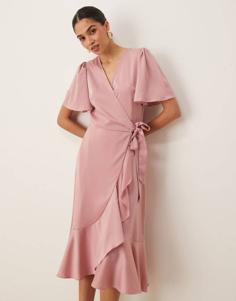 YAS - Midi-Wickelkleid aus Satin in Lila-Rosa von YAS