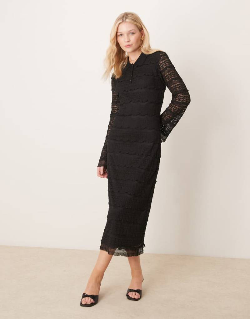 YAS - Midikleid aus strukturierter Spitze in Schwarz mit Polokragen-Detail YAS - Midikleid aus strukturierter Spitze in Schwarz mit Polokragen-Detail von YAS