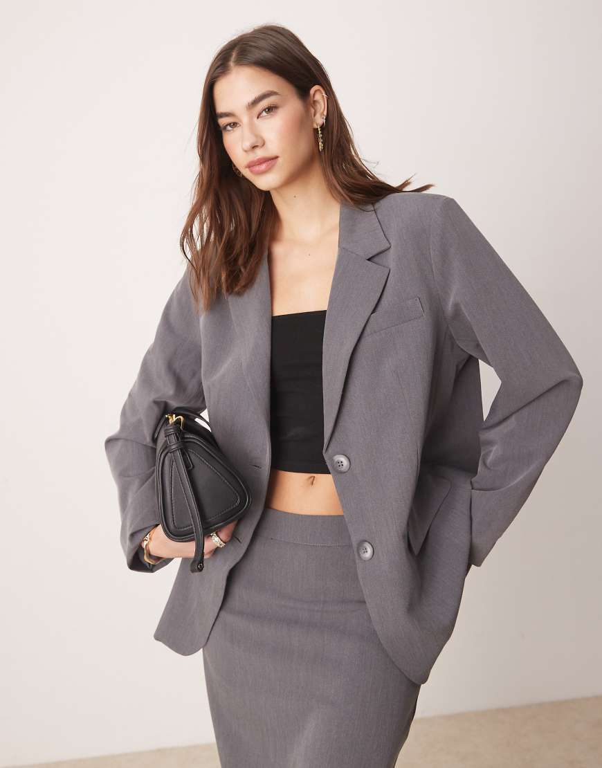 YAS - Oversize-Blazer in Thunderstorm-Grau mit Dad-Schnitt, Kombiteil von YAS