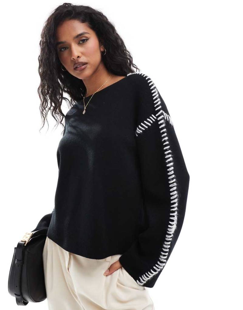 YAS - Pullover in Schwarz mit Kontrastnaht von YAS
