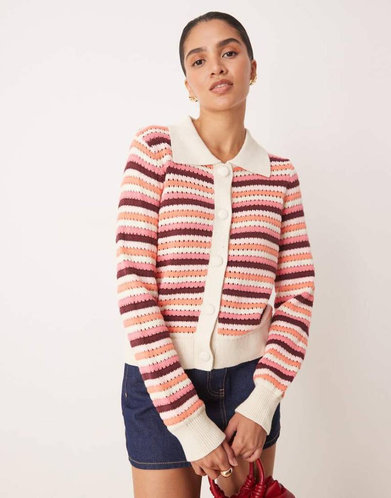 YAS - Retro-Strickjacke mit rosa und braunen Streifen-Bunt von YAS