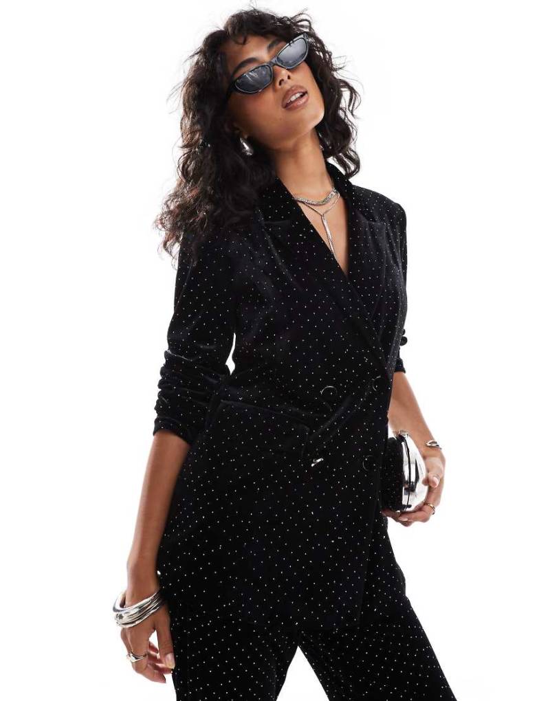 YAS - Samt-Blazer in Schwarz mit Strassbesatz, Kombiteil von YAS