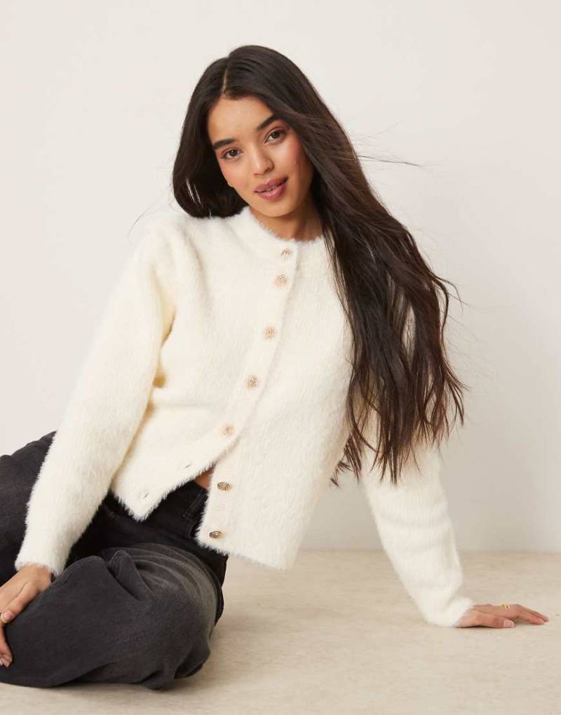 YAS - Strickjacke in Creme mit Struktur-Weiß von YAS