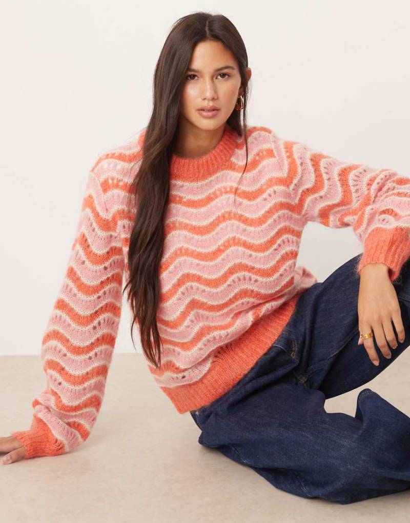 YAS - Strickpullover aus Mohair-Mix in gestreiftem Rosa von YAS