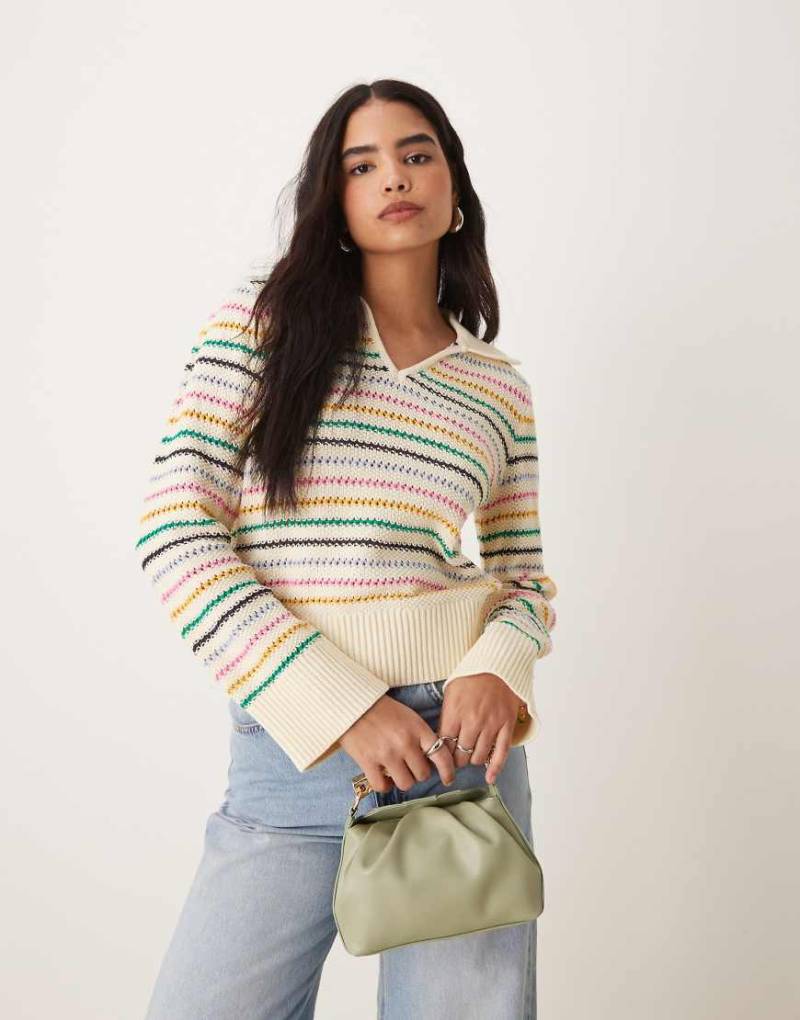 YAS - Strickpullover mit bunten Streifen und Polokragen von YAS