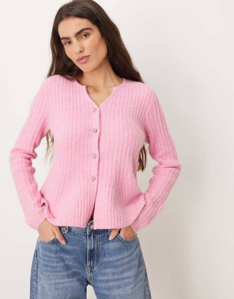 YAS - Strukturierte Strickjacke in Malvenrosa mit Schößchensaum von YAS