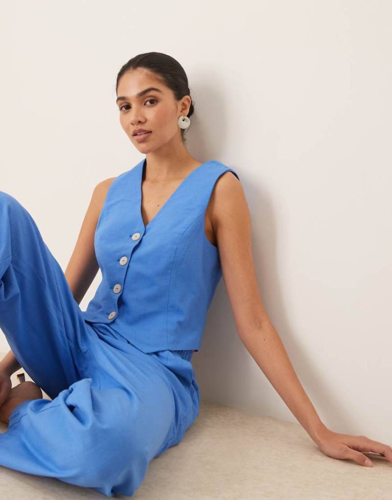 YAS - Weste in Provence-Blau mit Leinen-Haptik, Kombiteil von YAS