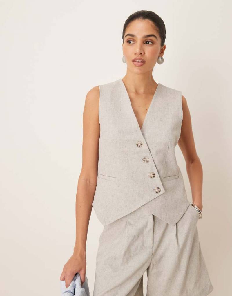 YAS - Weste mit asymmetrischer Knopfleiste in hellgrau meliert, Kombiteil von YAS