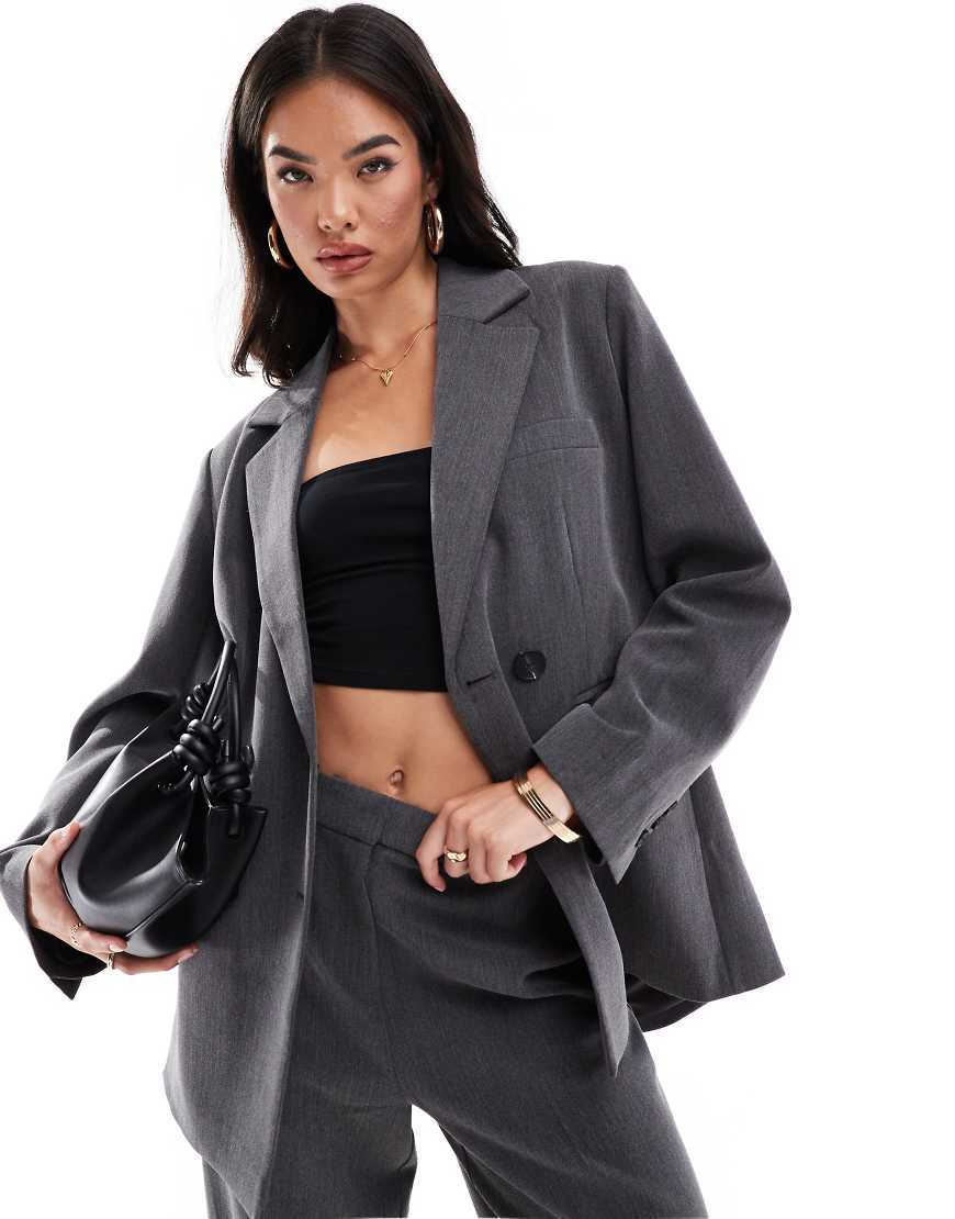 YAS - Zweireihiger Blazer in meliertem Dunkelgrau, Kombiteil von YAS