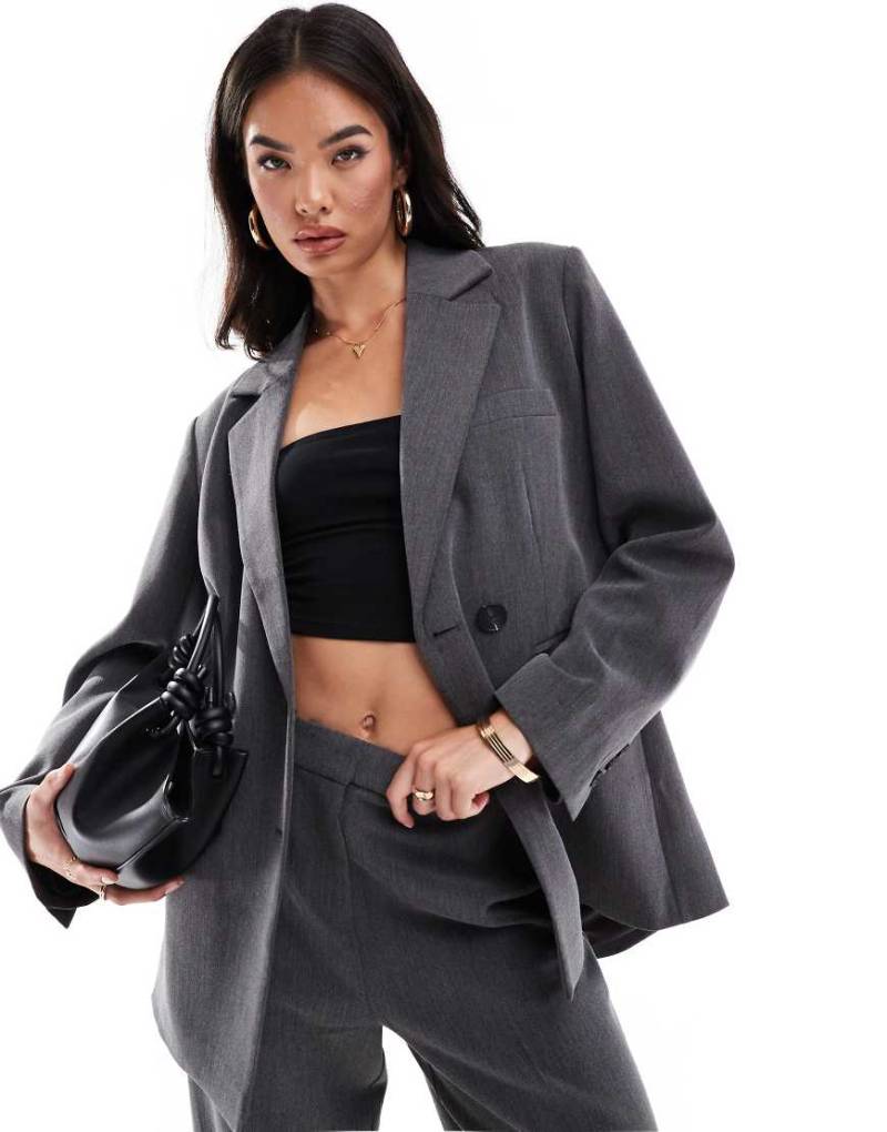 YAS - Zweireihiger Blazer in meliertem Dunkelgrau, Kombiteil von YAS