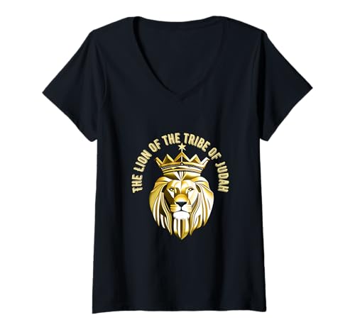 Damen Der Löwe des Stammes Juda T-Shirt mit V-Ausschnitt Damen Der Löwe des Stammes Juda T-Shirt mit V-Ausschnitt von YASANOP