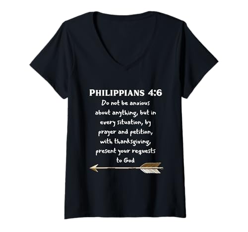 Damen Philippians 4 6 Bibelvers Schrift T-Shirt mit V-Ausschnitt Damen Philippians 4 6 Bibelvers Schrift T-Shirt mit V-Ausschnitt von YASANOP