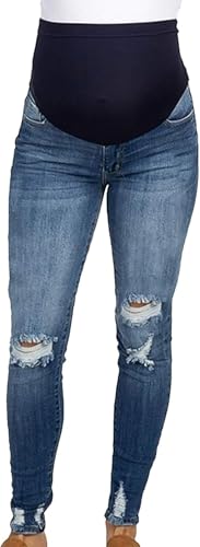 FüR Schwangere Schwangerschafts Jeans, Lang Umstandshose Jeans,Hosen mit Löchern.Maternity Denim Leggings(S Hellblau) von YASHANG