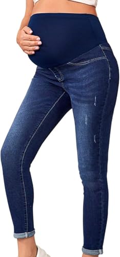 FüR Schwangere Schwangerschafts Jeans, Lang Umstandshose Jeans.Maternity Denim Leggings(S Dunkelblau) von YASHANG
