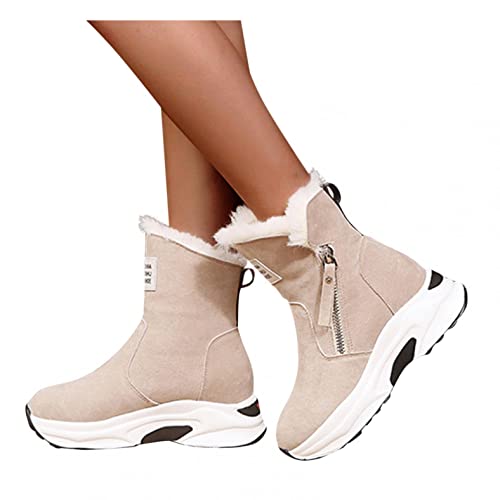 YASHANG Winterstiefel Damen Winterschuhe Stiefel Einfarbige Stiefeletten Damenschuhe,Elegant Stiefeletten Damen Schuhe Frauen (beige 2, Erwachsene, 38, Numerisch, EU Schuhgrößensystem, M) von YASHANG