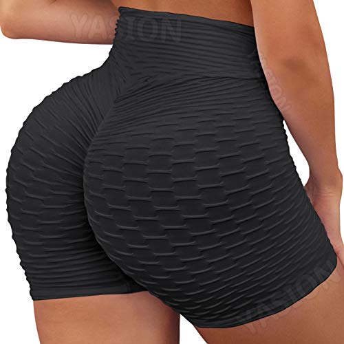 YASION Booty Butt Lifting Shorts Hohe Taille Strukturiert Ruched Butt Lifting Gym Workout Running Yoga Shorts für Frauen - Schwarz - Groß YASION Booty Butt Lifting Shorts Hohe Taille Strukturiert Ruched Butt Lifting Gym Workout Running Yoga Shorts für Frauen - Schwarz - Groß von YASION