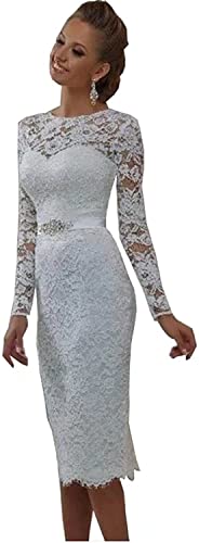 YASIOU Brautkleider Kurz Elegant Vintage Weiß Bustier Langarm Tüll Spitze Knielang mit ärmel Hochzeitskleid von YASIOU